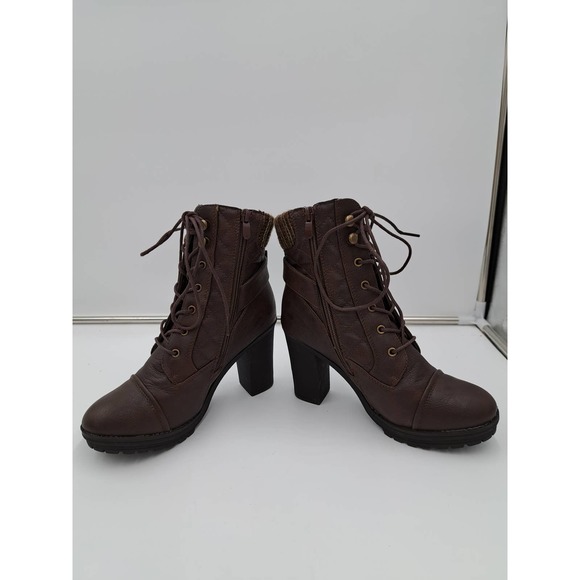 GLOBALWIN 100% Vegan Leather Chunky High Heel Boots For Women 7 - Picture 4 of 9